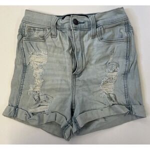 Hollister Ultra High Rise Distressed Light Wash Denim Shorts Juniors Size 0 W24